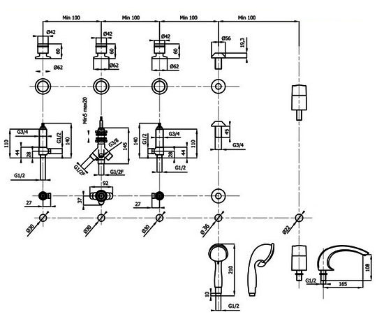 Схема разводки смесителя для ванны Arco Lux 5