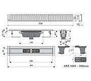 Схема трапа APZ1001 300 мм в комплекте с решеткой Line