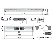 Схема трапа APZ101 1150 мм в комплекте с решеткой Hope