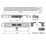 Схема трапа APZ101 1050 мм в комплекте с решеткой Line