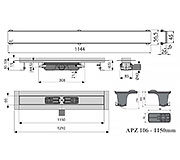 Схема трапа для душа Alcaplast APZ106 1150 мм с решеткой Зеленое стекло