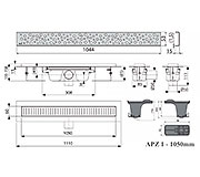 Схема трапа APZ1 1050 мм в комплекте с решеткой Buble