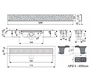 Схема трапа APZ1 650 мм в комплекте с решеткой Buble