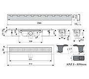 Схема трапа APZ1 850 мм в комплекте с решеткой Hope