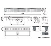 Схема трапа APZ1 650 мм в комплекте с решеткой Line