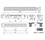 Схема трапа APZ1 750 мм в комплекте с решеткой Line