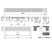 Схема трапа APZ1 1050 мм в комплекте с решеткой Pure