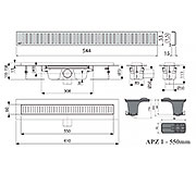 Схема трапа APZ1 550 мм в комплекте с решеткой Pure