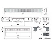 Схема трапа APZ1 650 мм в комплекте с решеткой Pure