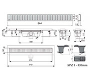 Схема трапа APZ1 850 мм в комплекте с решеткой Pure