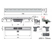 Схема трапа APZ4 750 мм в комплекте с решеткой Hope