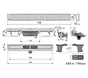 Схема трапа APZ4 750 мм в комплекте с решеткой Line