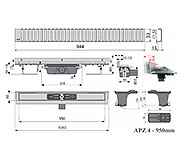 Схема трапа APZ4 950 мм в комплекте с решеткой Line