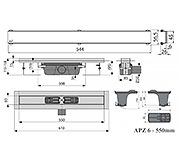 Схема трапа для душа Alcaplast APZ6 550 мм с решеткой Зеленое стекло