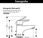 Схема смеситель для умывальника hansgrohe 14070000