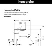 Схема смеситель для умывальника hansgrohe 31080000